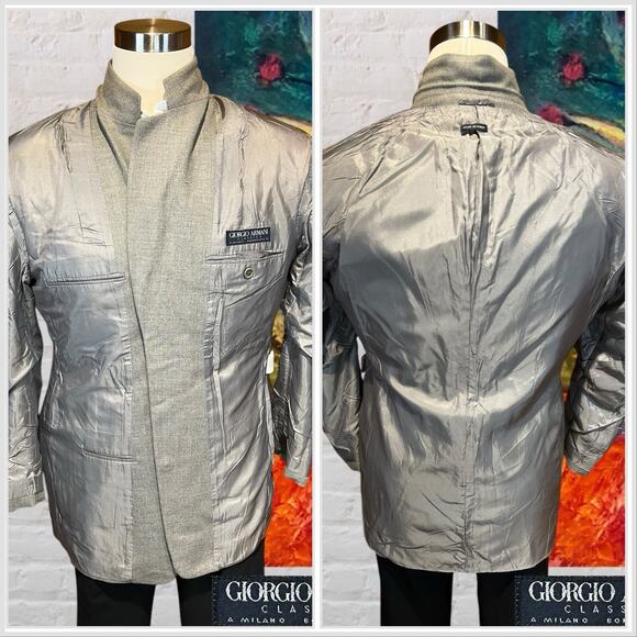 Vintage 80's Giorgio Armani Classico 42R Beige Gray Nailhead Sport Coat Blazer - Picture 9 of 15